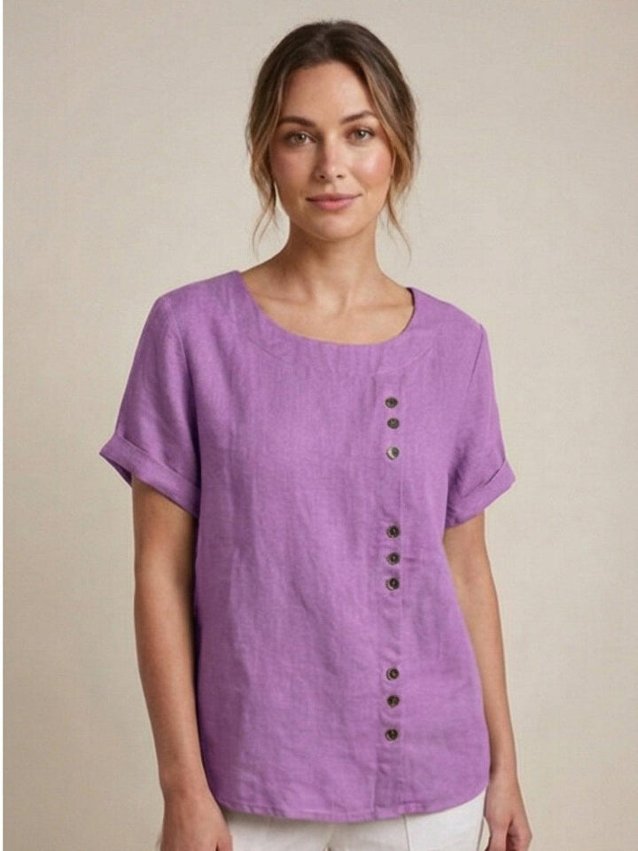 Taylor | Leinenbluse für Damen mit Rundhalsausschnitt und Knöpfen 18