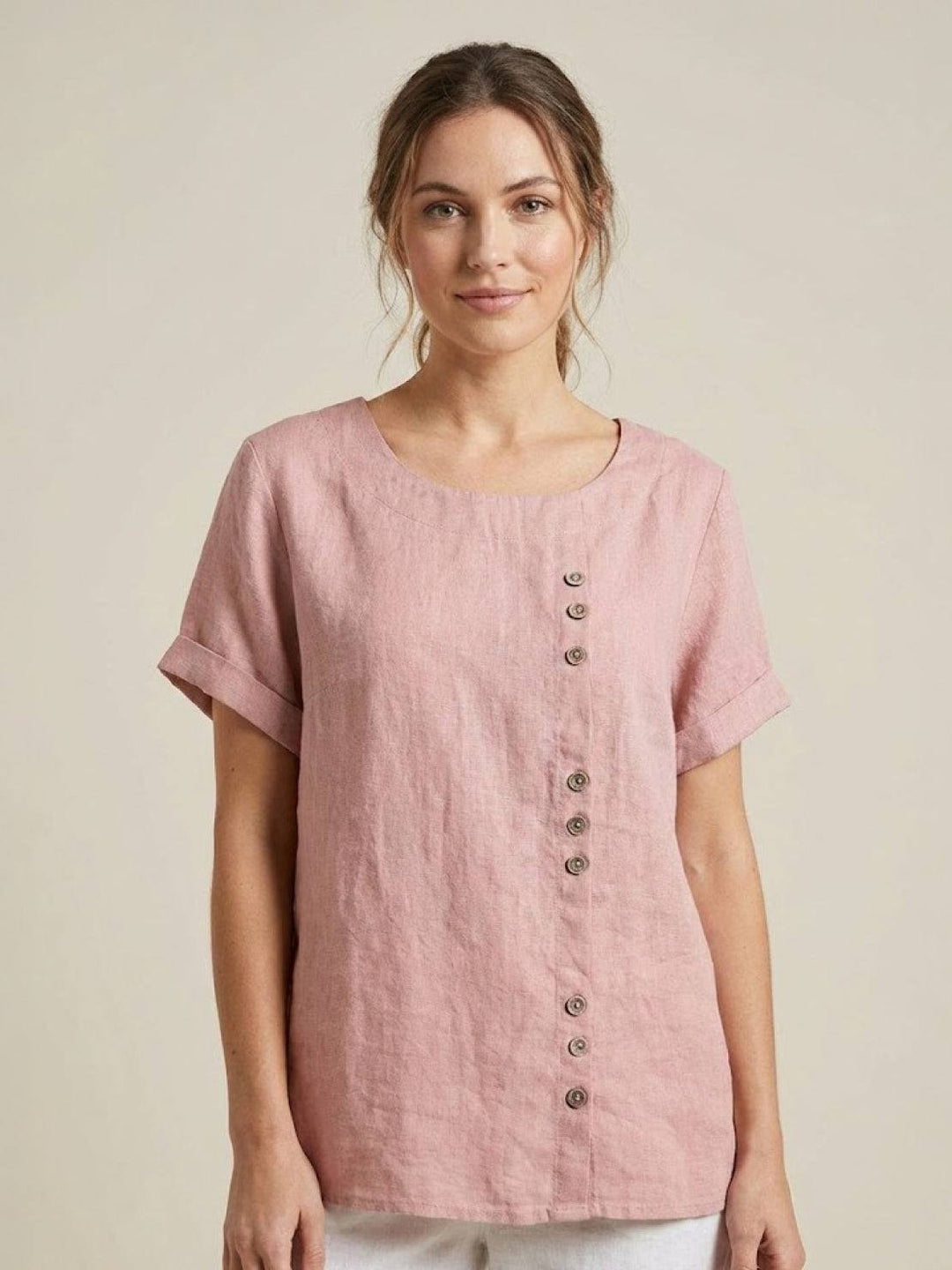 Taylor | Leinenbluse für Damen mit Rundhalsausschnitt und Knöpfen 19