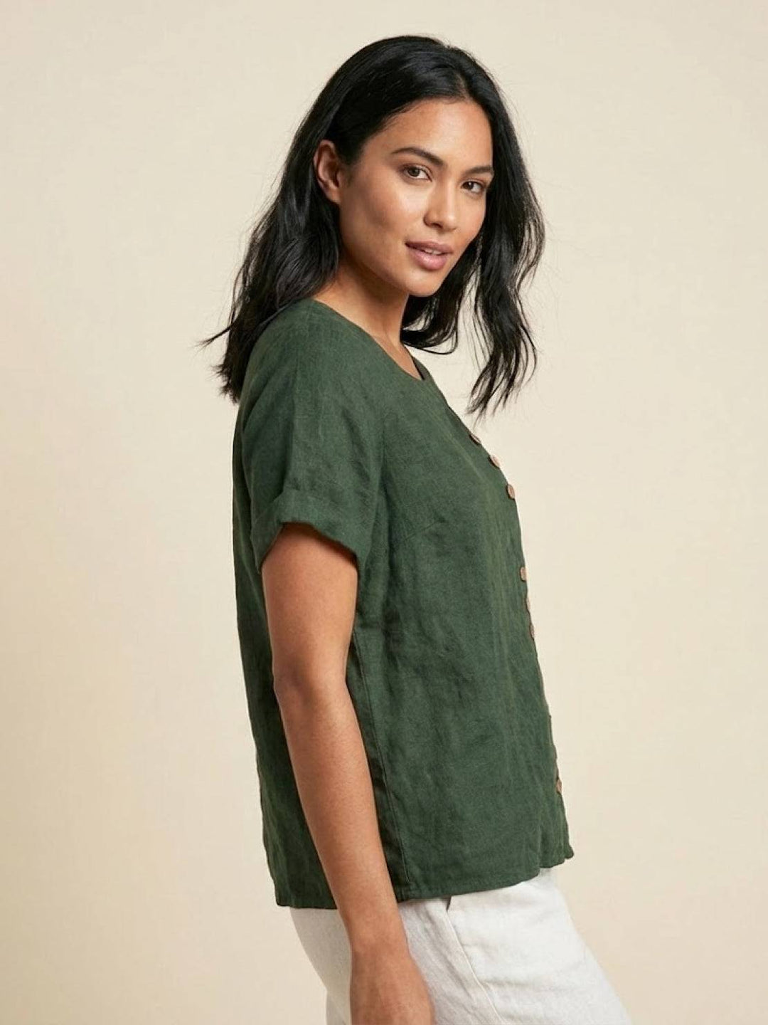 Taylor | Leinenbluse für Damen mit Rundhalsausschnitt und Knöpfen 4