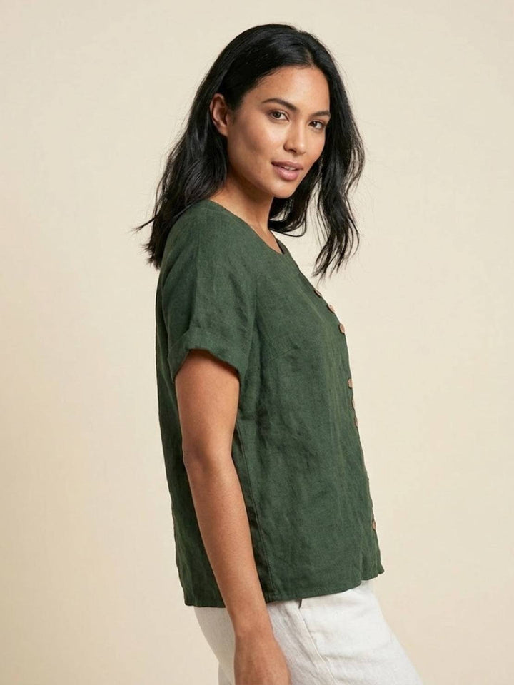 Taylor | Leinenbluse für Damen mit Rundhalsausschnitt und Knöpfen 4