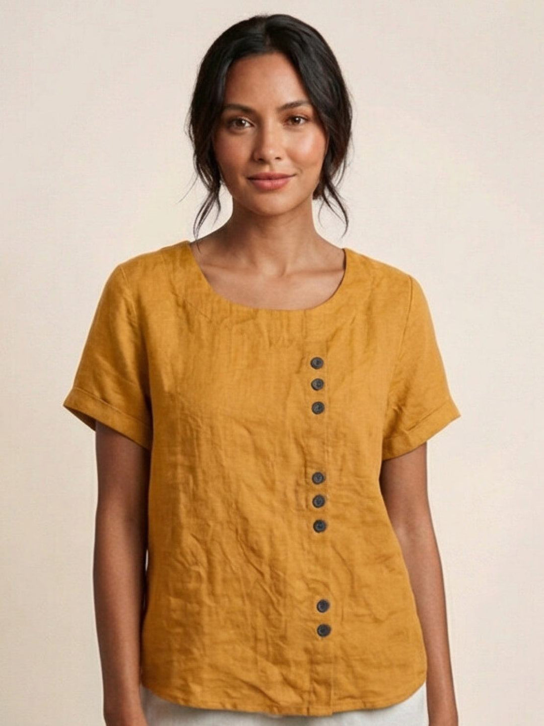 Taylor | Leinenbluse für Damen mit Rundhalsausschnitt und Knöpfen 9