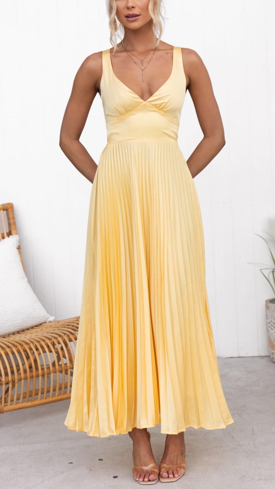 Valeria | Elegantes Maxikleid Sommer mit Fließendem Plissee-Design für Festliche Anlässe 0
