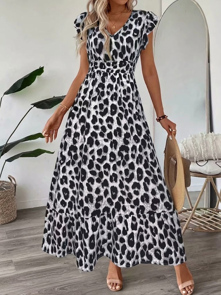 Vera | Elegantes Festliches Kleid für Damen – Fließendes Midi mit V-Ausschnitt und Allover-Print 5