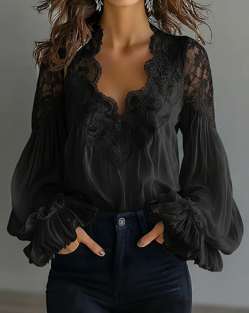 Victoria | Elegante Bluse aus floraler Spitze mit Laternenärmeln 1