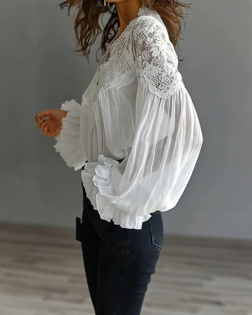 Victoria | Elegante Bluse aus floraler Spitze mit Laternenärmeln 5