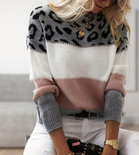 Lena | Modischer Colorblock-Pullover Mit Leopardenmuster