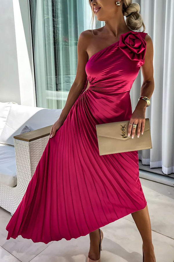 Zaria | Festliche Kleider Damen One-Shoulder Plissee Midi Hochzeitsgast Kleid 0