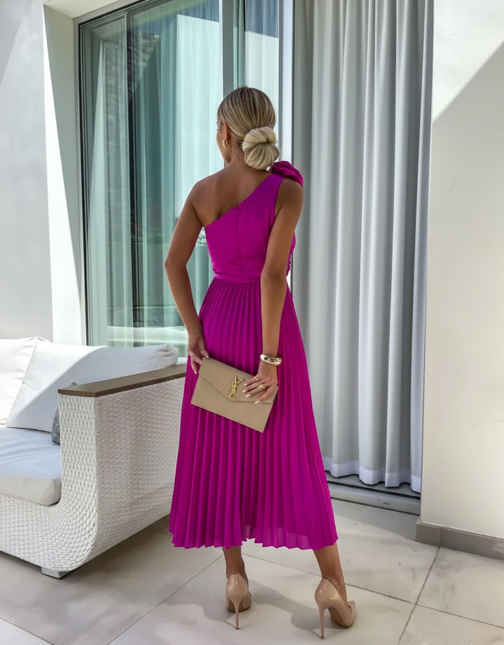 Zaria | Festliche Kleider Damen One-Shoulder Plissee Midi Hochzeitsgast Kleid 7