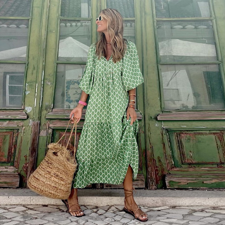 Zaria | Fließendes, Elegantes Boho Maxikleid mit Allover-Print für den Sommer 12