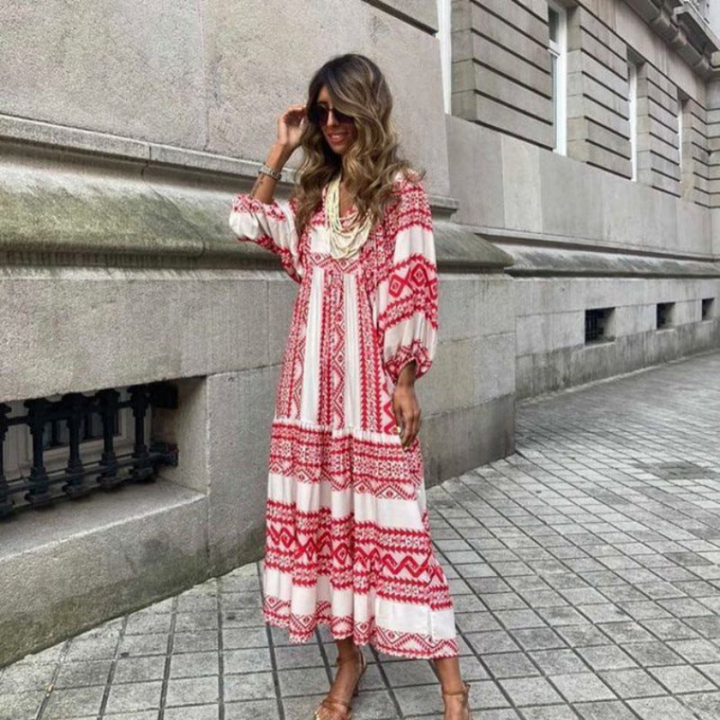 Zaria | Fließendes, Elegantes Boho Maxikleid mit Allover-Print für den Sommer 13
