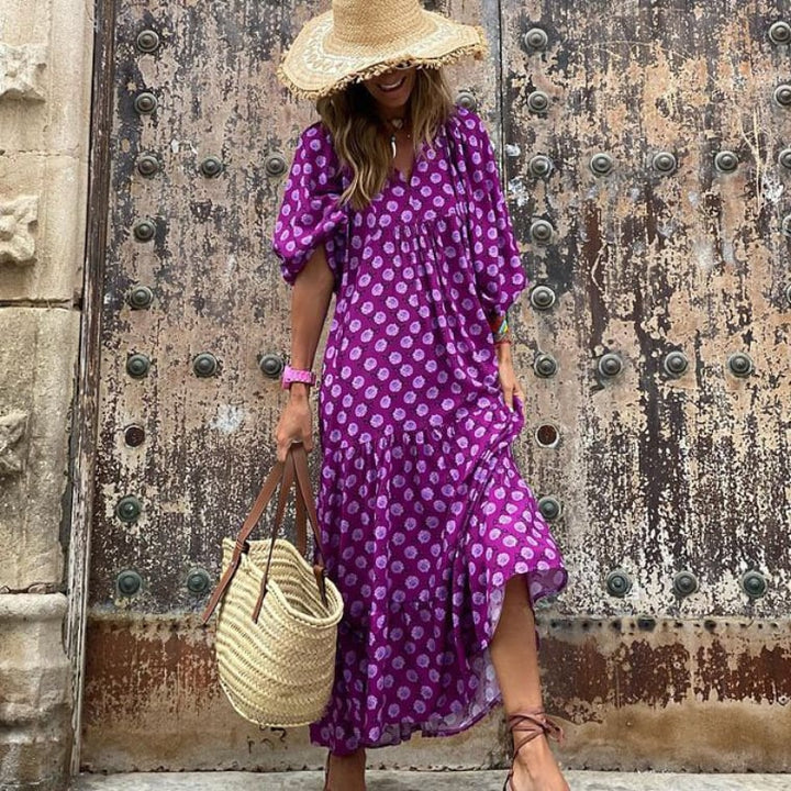 Zaria | Fließendes, Elegantes Boho Maxikleid mit Allover-Print für den Sommer 2