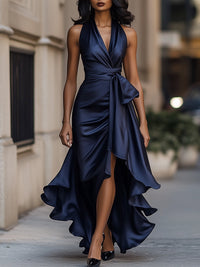 Stephanie | Dramatisches Satin Maxikleid