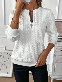 Jana | Eleganter Zopfstrickpullover Mit Reißverschlusskragen