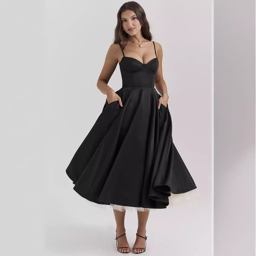 Zylo | Romantisches Bustier Midi Kleid High-Low Tüllrock 2