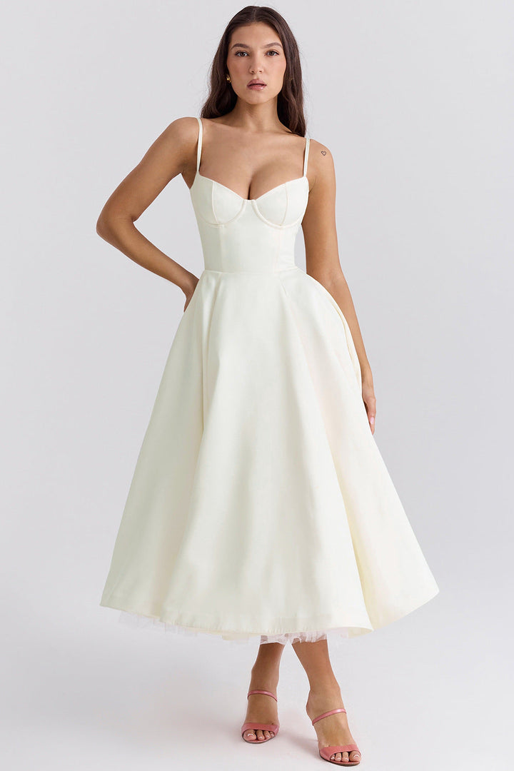 Zylo | Romantisches Bustier Midi Kleid High-Low Tüllrock 4