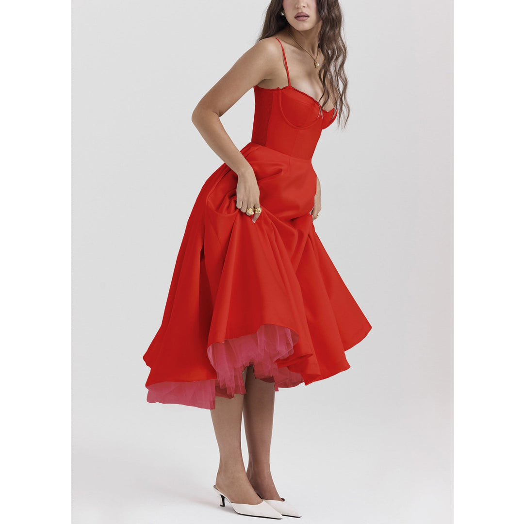 Zylo | Romantisches Bustier Midi Kleid High-Low Tüllrock 7