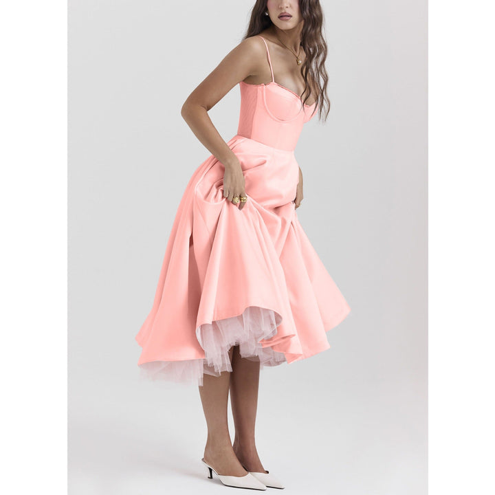 Zylo | Romantisches Bustier Midi Kleid High-Low Tüllrock 8