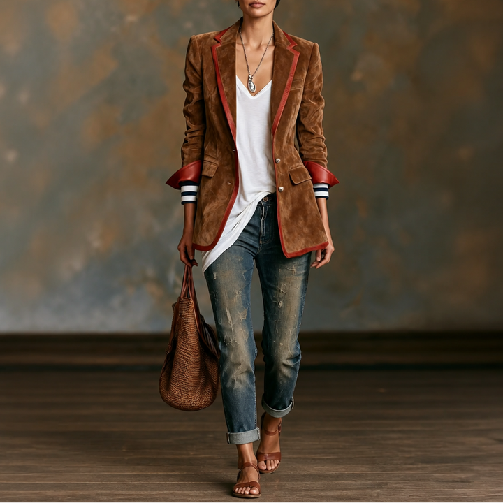 Velvara | Contrast Trim Velvet Blazer – Eleganter Schnitt für Frauen