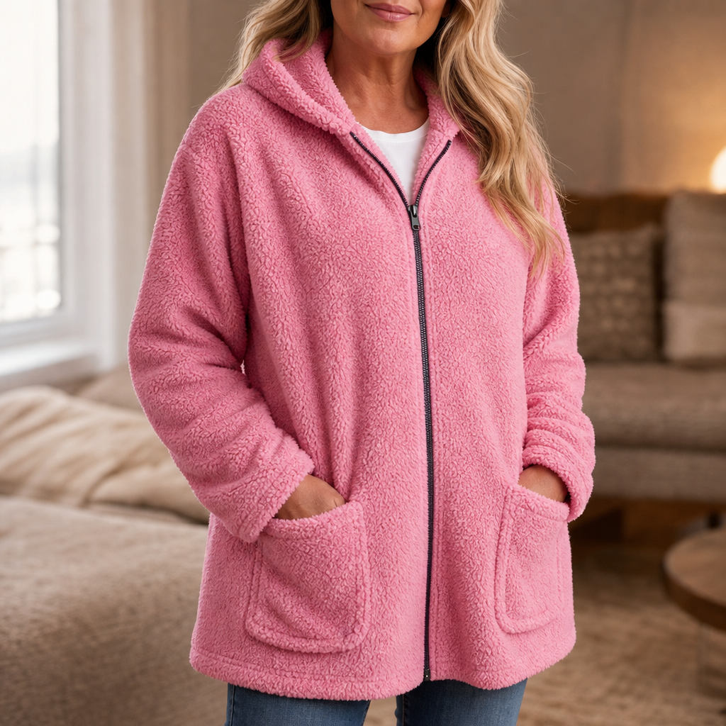 Cozelle | Plush Hooded Oversized Zip-Up Jacket – Warm und Bequem für Frauen