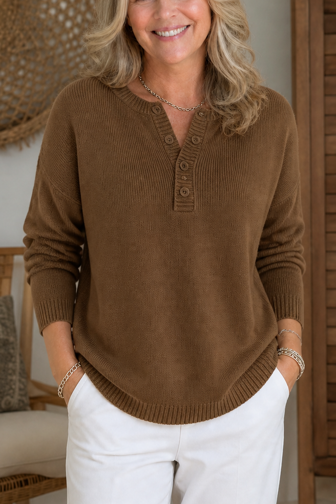 Wearbella | V-Neck Knit Sweater – Button Placket Design for Women
