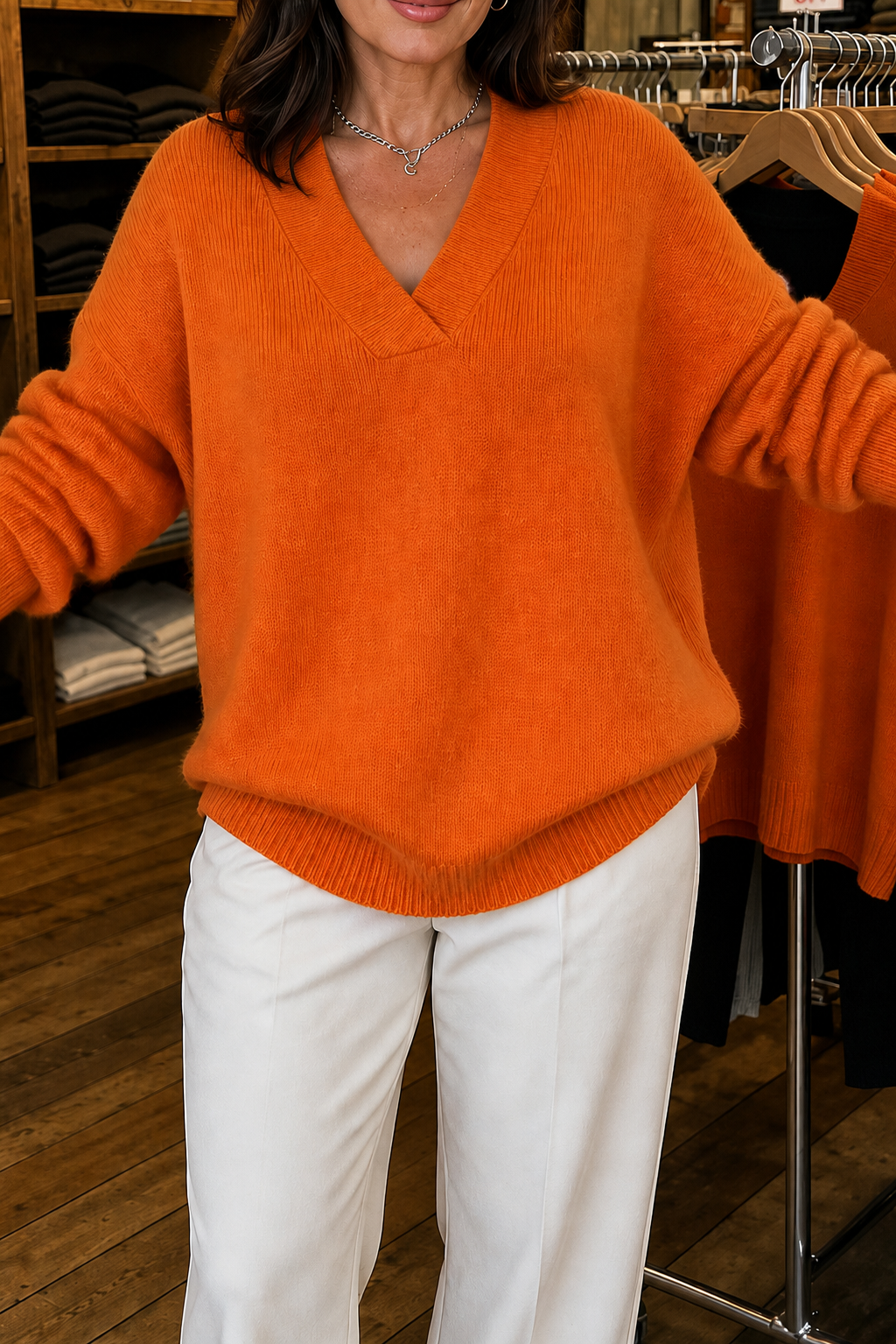 Softline | Ribbed V-Neck Knit Sweater – Relaxed Fit for Women
