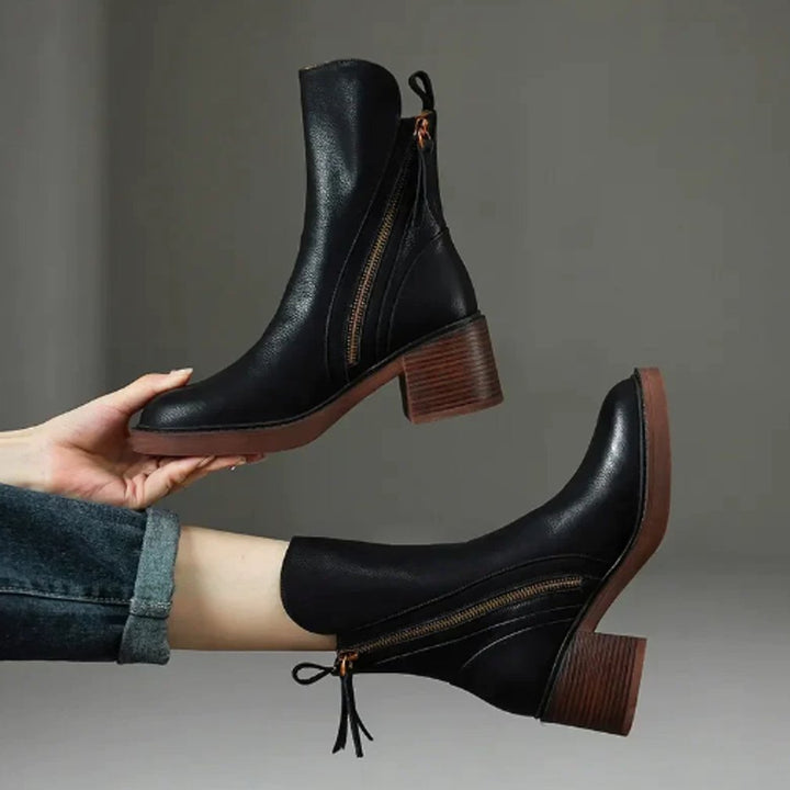 Charlotte | Elegante Leder-Stiefeletten mit Blockabsatz