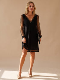 Lisa | Glitzerndes Mini-Partykleid Mit V-Ausschnitt Und Mesh-Ärmeln