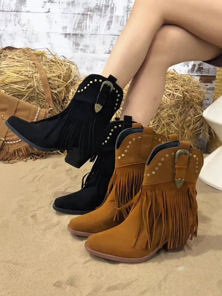 Melanie | Stilvolle Cowboy-Stiefel mit Fransen und Nieten