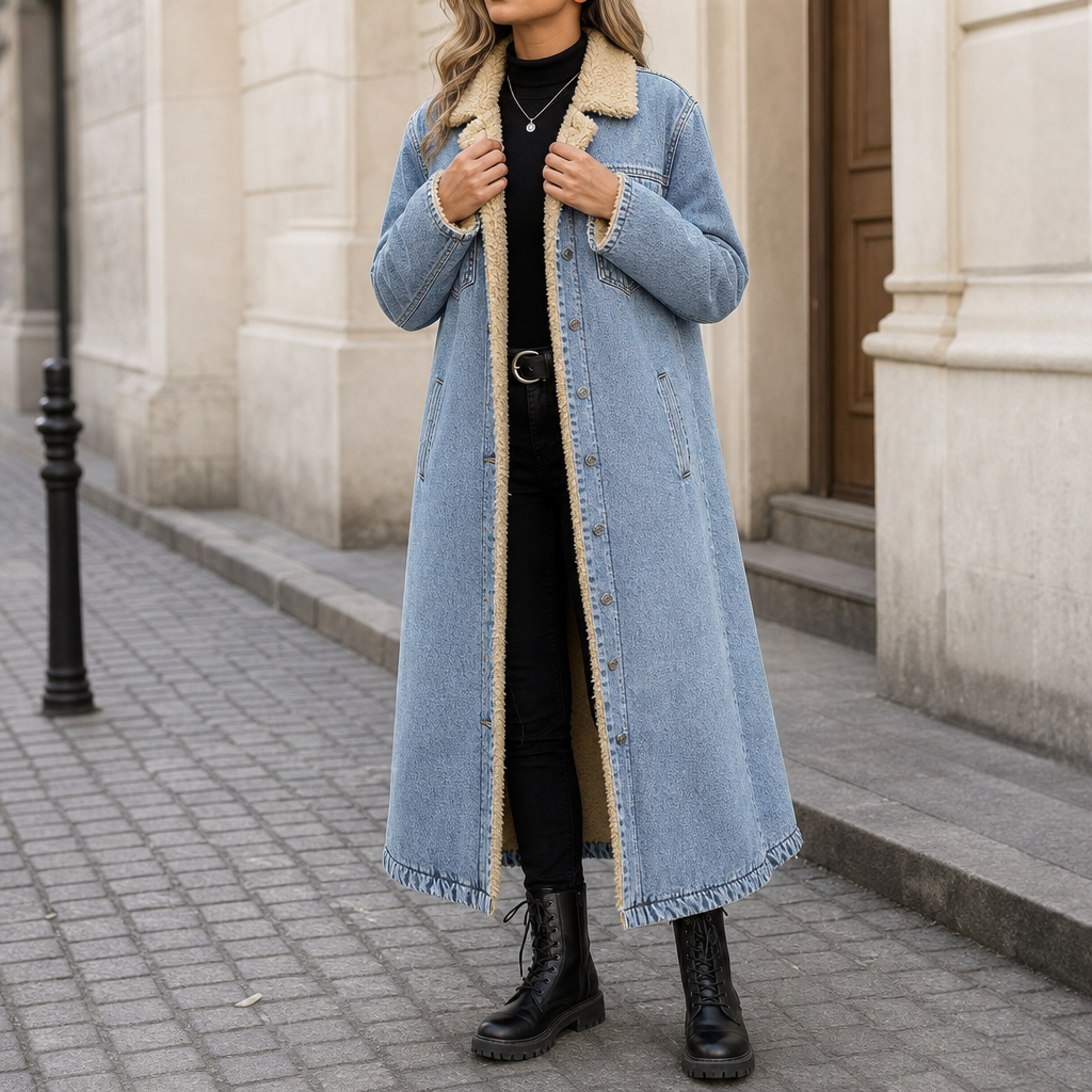 Denora | Denim Coat – Lange mit Teddyfleece-Futter für Damen