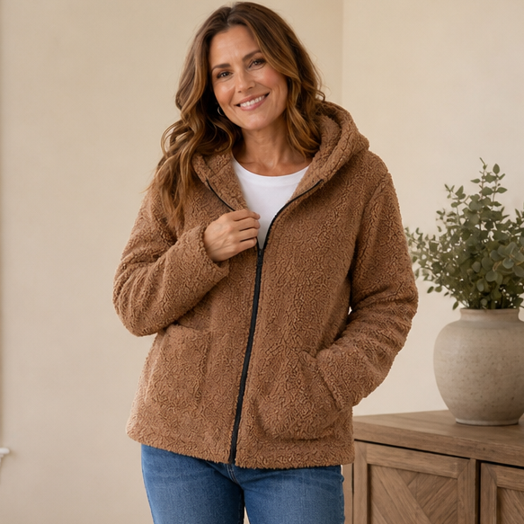 Cozyelle | Fleece-Look Kapuzenjacke für Damen – Weich und Warm