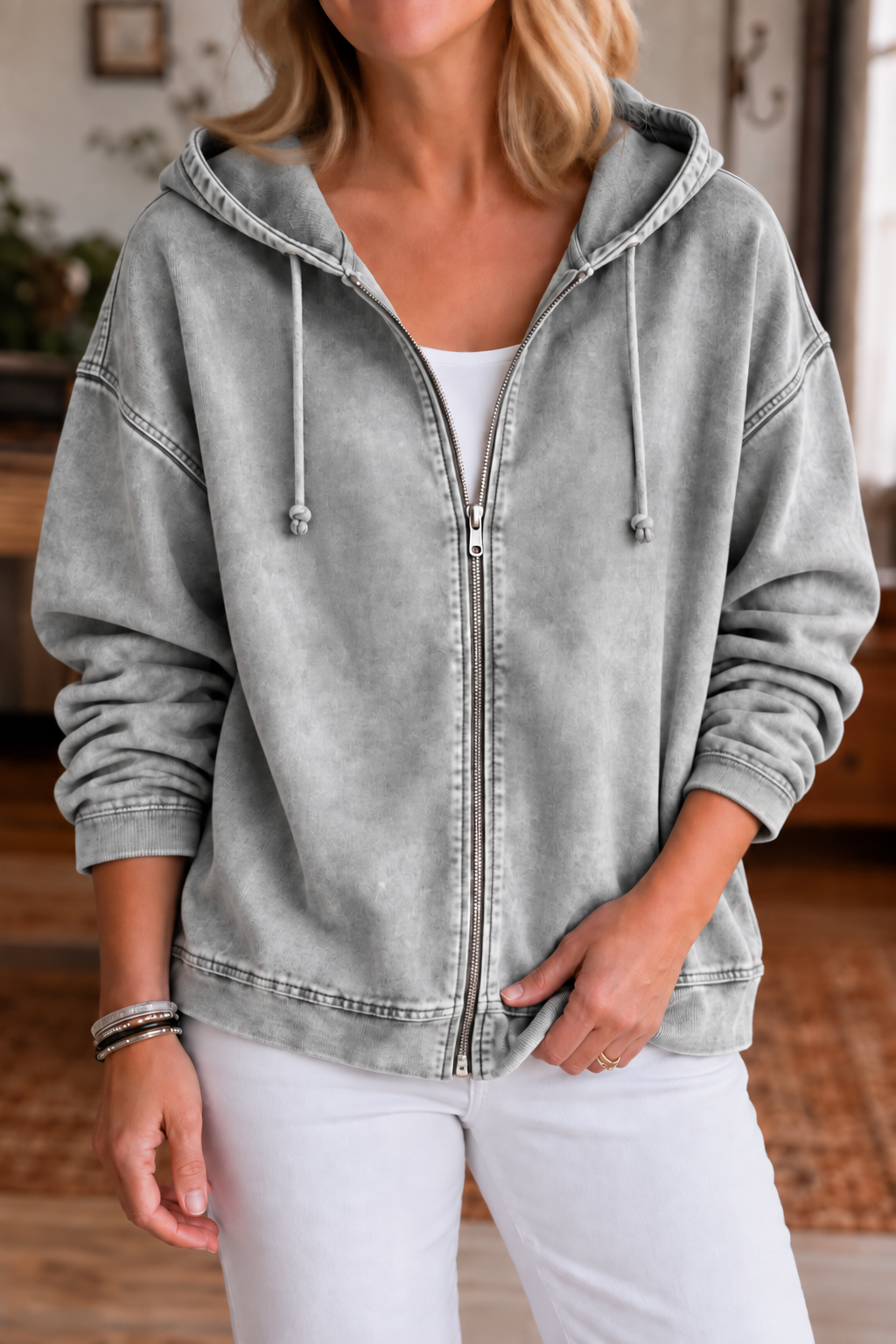 Rethread | Washed Relaxed Zip-Up Hoodie – Bequeme Schnittform für Frauen