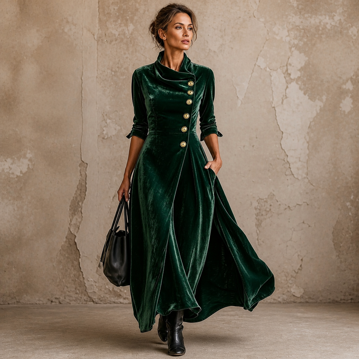 Veloura | Cowl Neck Velvet-Look Maxi Dress – Elegante Abendkleid für Frauen