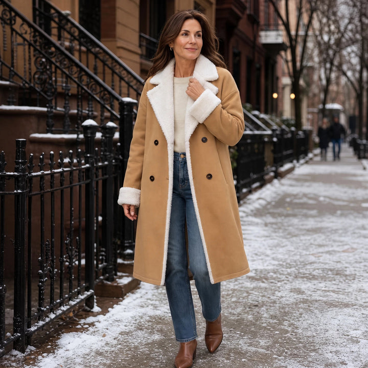 Everleigh | Wintermantel – Camel mit Sherpa-Look Futter