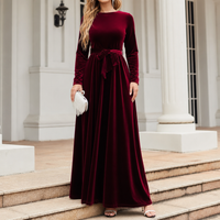 Elena | Elegant A-Line Velvet Dress with Waist Belt