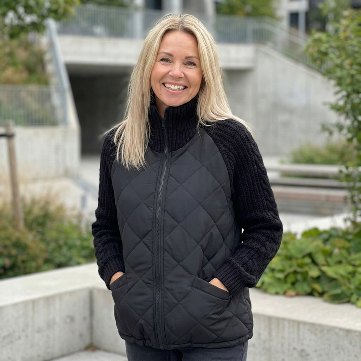 Quilora | Damen Strick Patchwork Pufferjacke