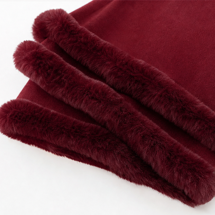 Wearbella | Hooded Knit Cape Coat mit Faux-Fur-Besatz