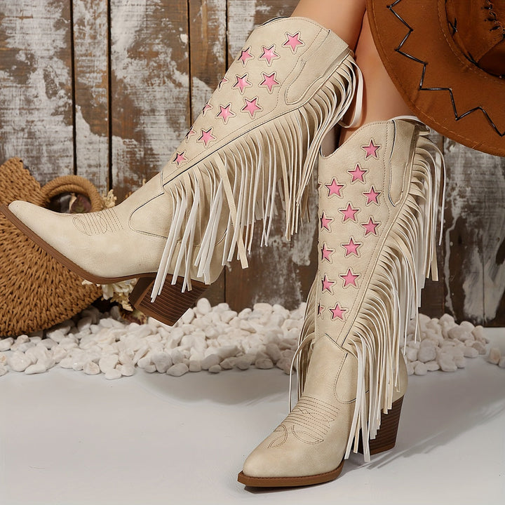 Janina | Stylische Cowboy-Stiefel mit Fransen und Sternen