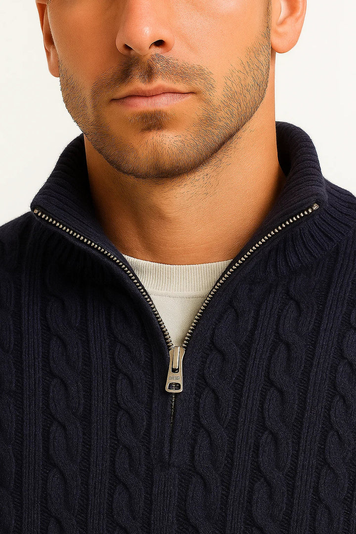 Julian | Klassischer Strickpullover mit Zopfmuster und Reißverschluss