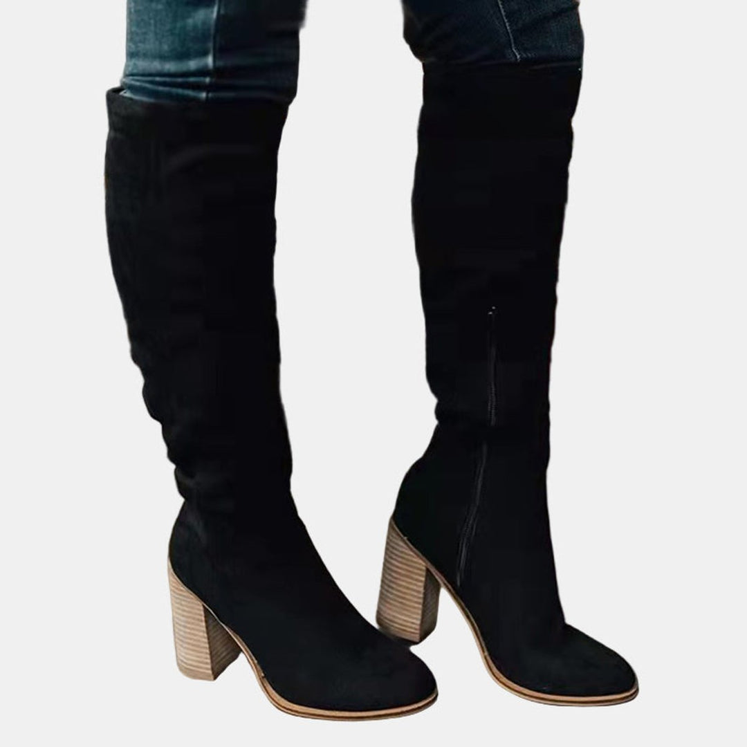 Livia | Elegante kniehohe Stretchstiefel mit Blockabsatz