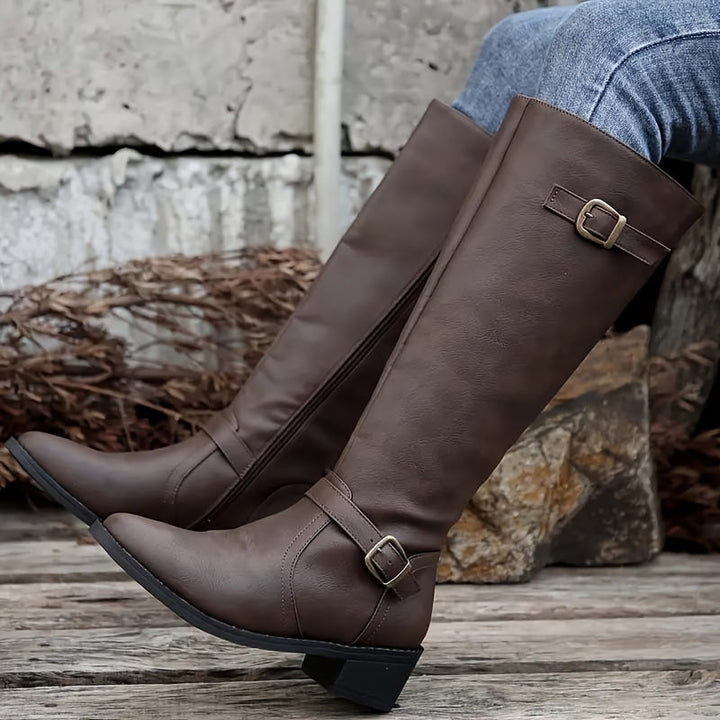Alicia | Elegante kniehohe Stiefel in Lederoptik mit Doppelschnallen