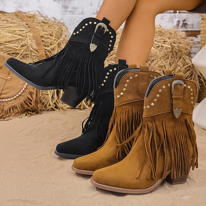 Melanie | Stilvolle Cowboy-Stiefel mit Fransen und Nieten