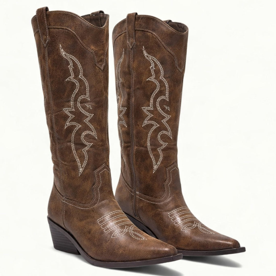 Nora | Kniehohe Westernstiefel mit Spitzer Zehenpartie