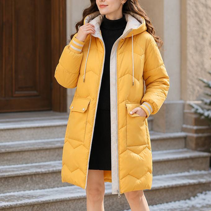 Cozyelle | Mid-Length Puffer Coat mit Kapuze – Warm und Praktisch