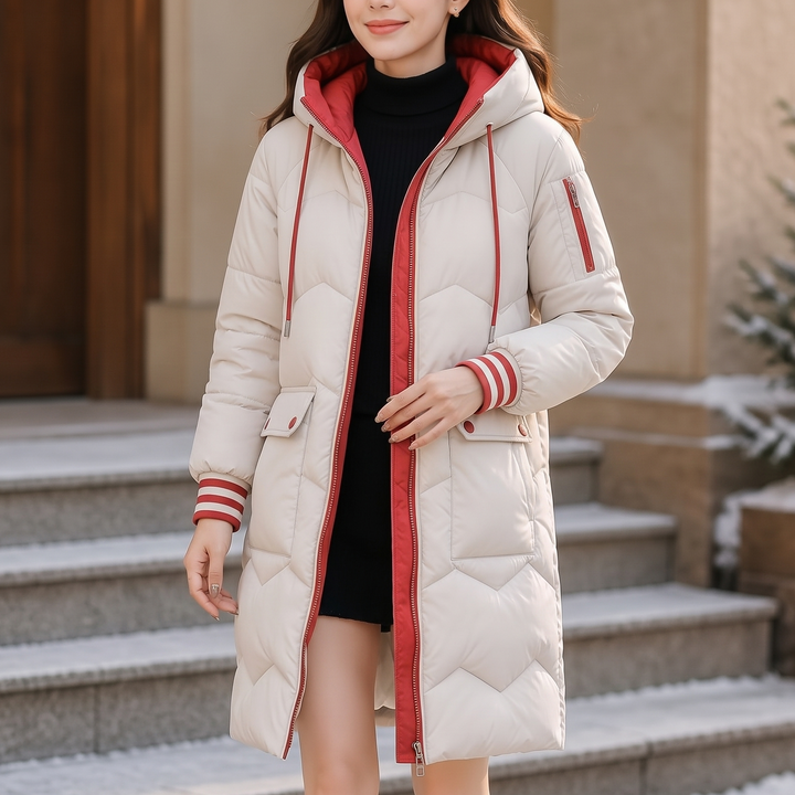 Cozyelle | Mid-Length Puffer Coat mit Kapuze – Warm und Praktisch