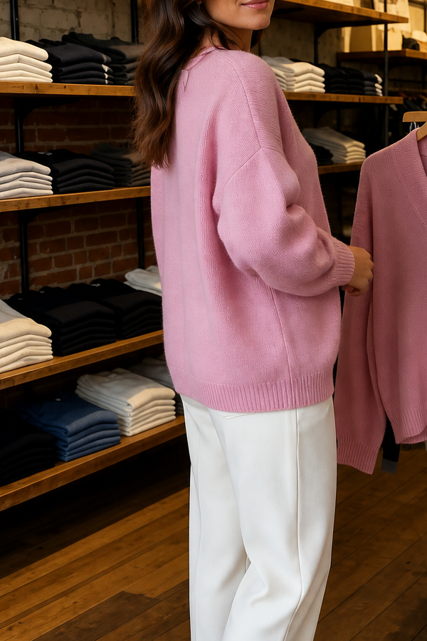Softline | Ribbed V-Neck Knit Sweater – Relaxed Fit for Women
