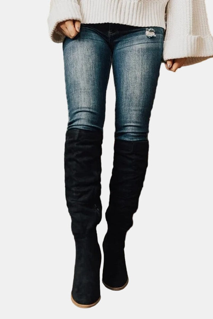Livia | Elegante kniehohe Stretchstiefel mit Blockabsatz