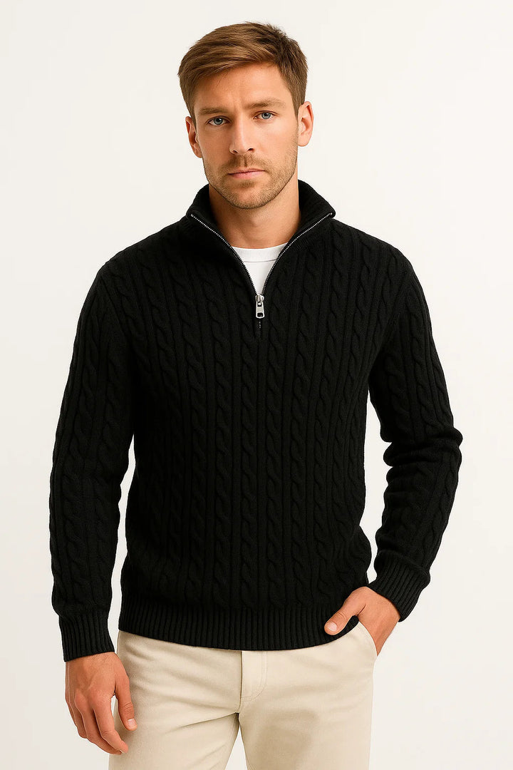 Julian | Klassischer Strickpullover mit Zopfmuster und Reißverschluss