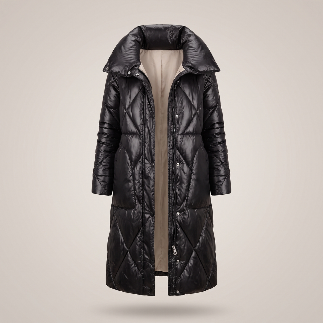 Liora | Longline Quilted Winter Coat – Elegant Hooded Shape für Frauen