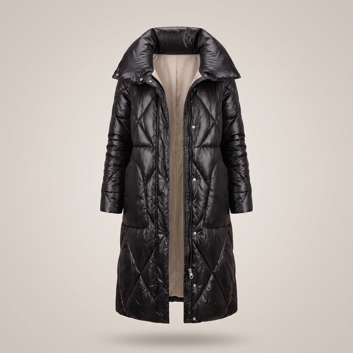 Liora | Longline Quilted Winter Coat – Elegant Hooded Shape für Frauen