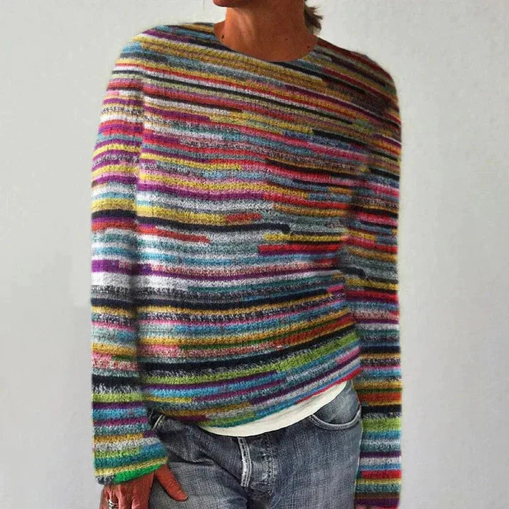 Christina | Grobstrickpullover mit buntem Streifenmuster